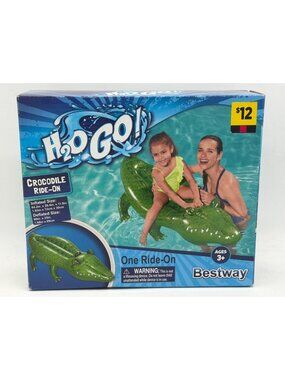 H2OGO! Crocodile Inflatable Ride-On Pool Float For Ages 3+ Durable Vinyl